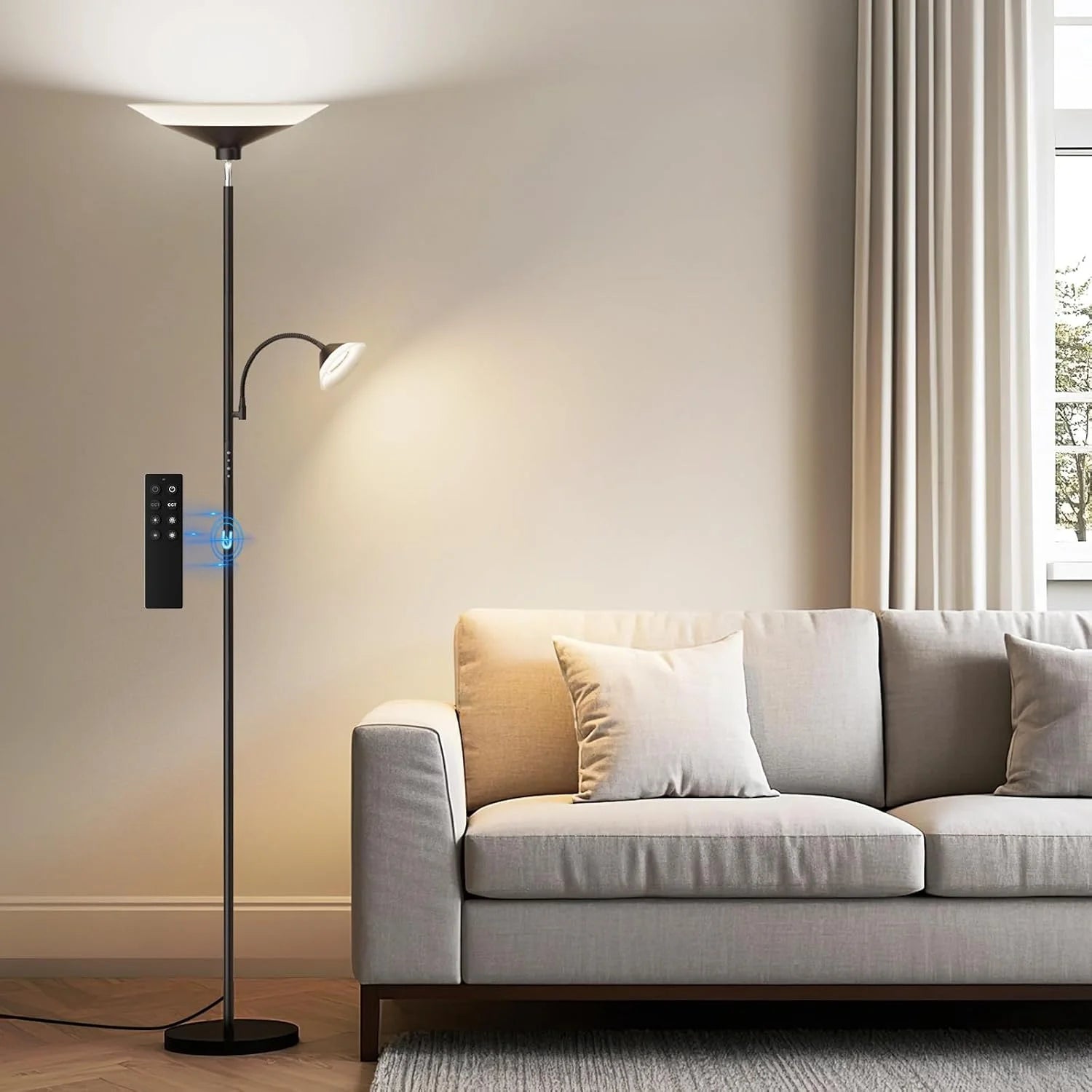 Special SIBRILLE Upgraded 2-in-1 Torchiere Floor Lamp, Dimmable, Black Modern Corner Lamp for Living Room Bedroom Office - Image 4