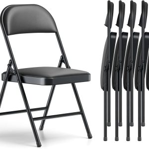 Special CHANGES Folding Chair 4 Pack, Comfy PU Leather Padded Folding Chairs for Outside and Indoor
