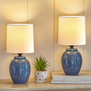 Special EJIAXIN Table Lamps Set of 2-13.5 Small Boho Lamp, Farmhouse Rustic Ceramic Table Lamp for Bedroom