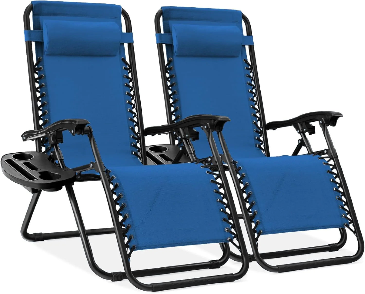 Special Best Choice Products Set of 2 Adjustable Steel Mesh Zero Gravity Lounge Chair Recliners w/Pillows and Cup Holder Trays - Image 56