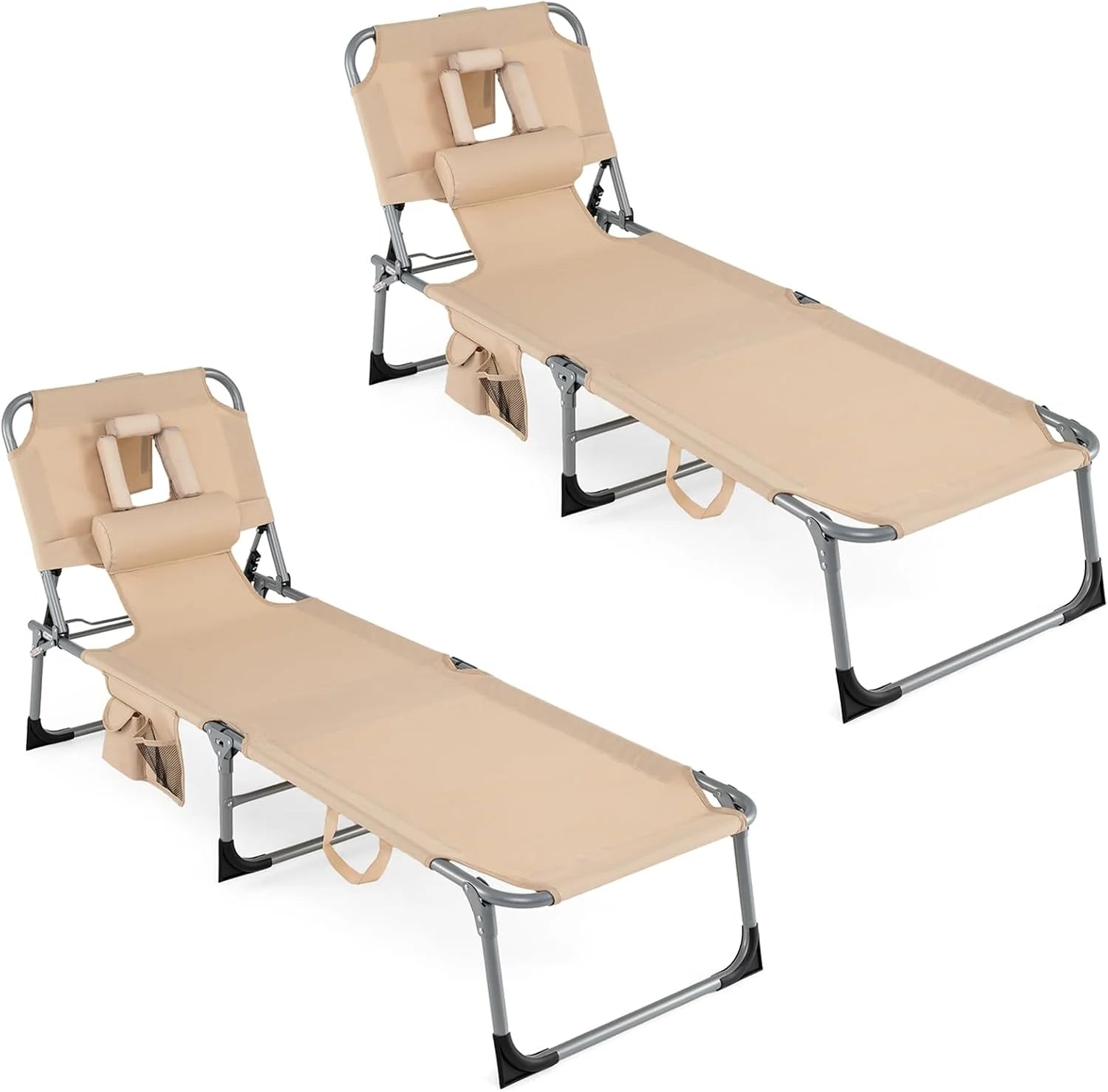 Special Tanning Chair with Face Hole, Folding Beach Lounge Chair with 4-Position Adjustable Backrest, Camping (1 - Image 11
