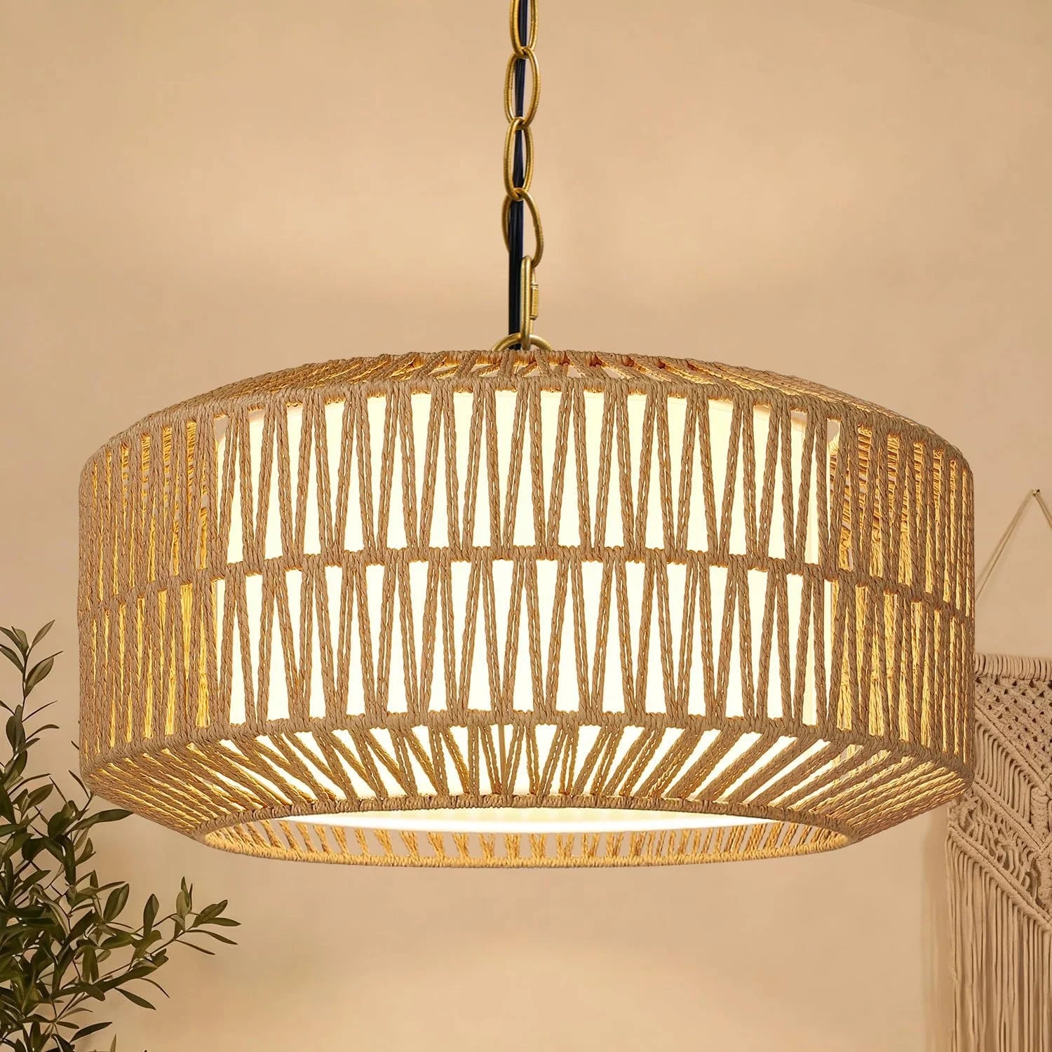 Special 9-52 Height Adjustable Farmhouse Chandelier Light Fixture, 5-Light Rattan Boho Chandeliers for Dining Room - Image 5