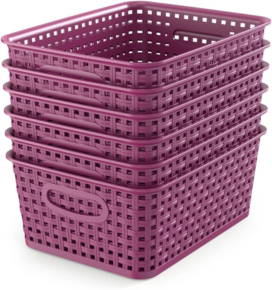 Special Woven Plastic Storage Baskets, 6 Pack White Weave Bins Organizer, 10.1 x 7.55 x 4.1 - Image 5