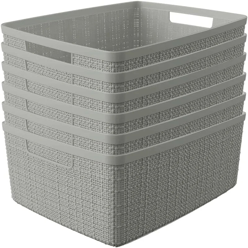 Special Curver Set of 4 Large Cube 17L Jute Decorative Plastic Organization and Storage Baskets, Perfect Bins for Home - Image 4