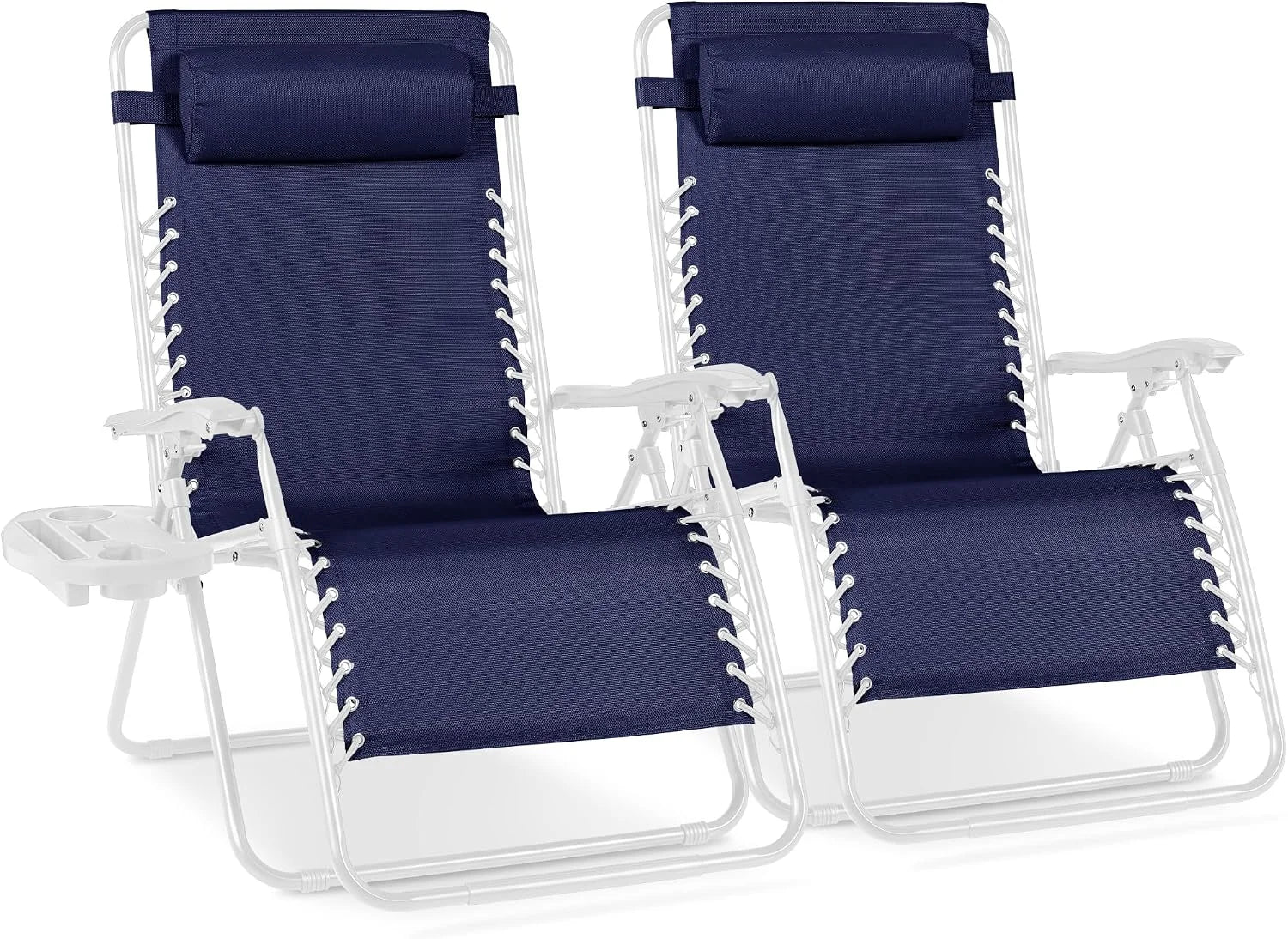 Special Best Choice Products Set of 2 Adjustable Steel Mesh Zero Gravity Lounge Chair Recliners w/Pillows and Cup Holder Trays - Image 52