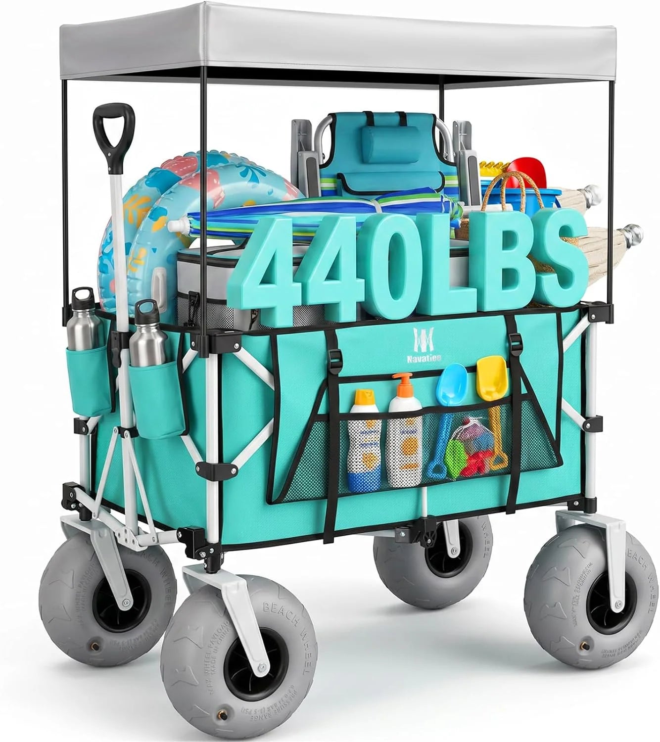 Special Beach Wagon with Big Balloon Wheels for Sand, 200L Extra Large Beach Cart with Canopy - Image 2