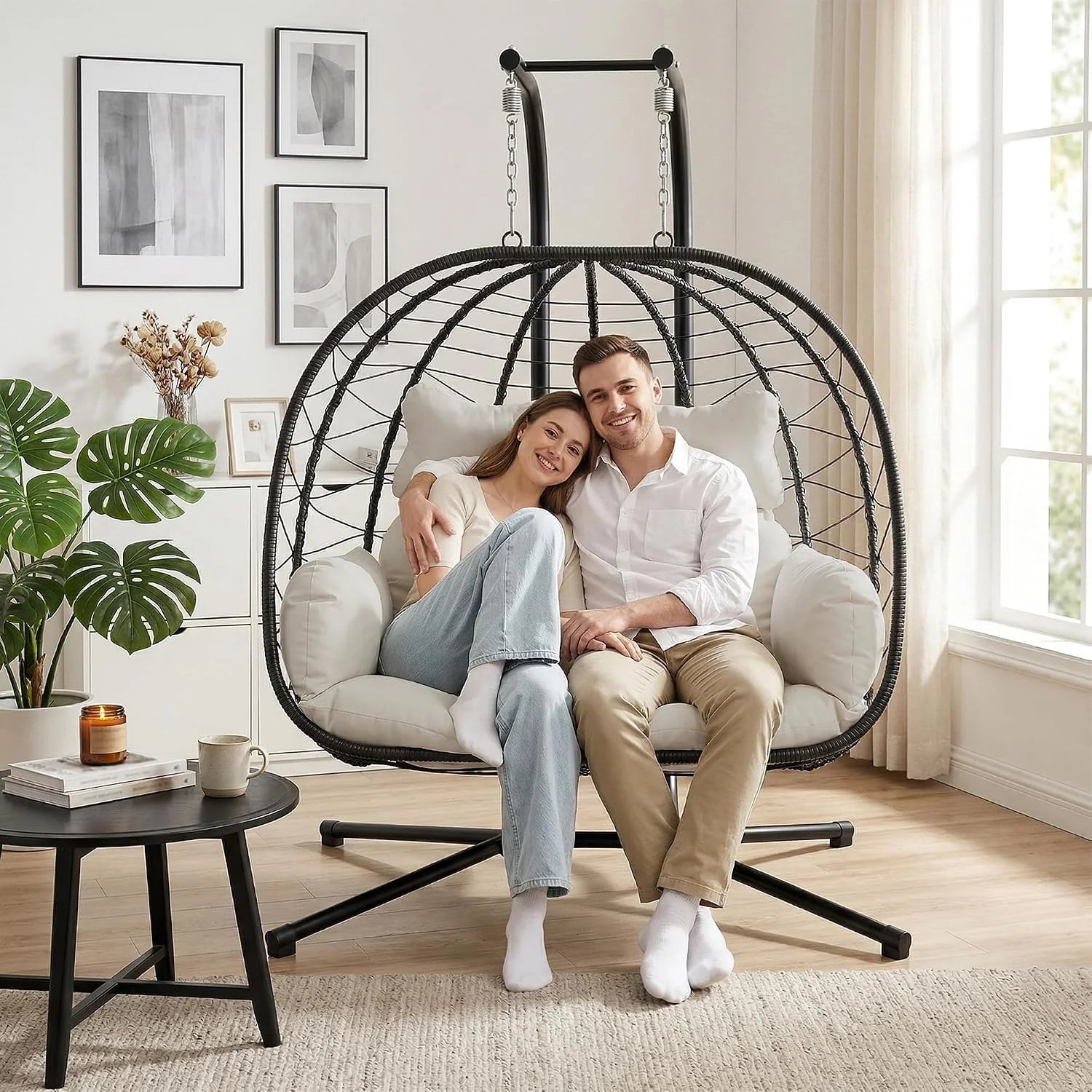Special Bifanuo Double Hanging Egg Chair with Stand