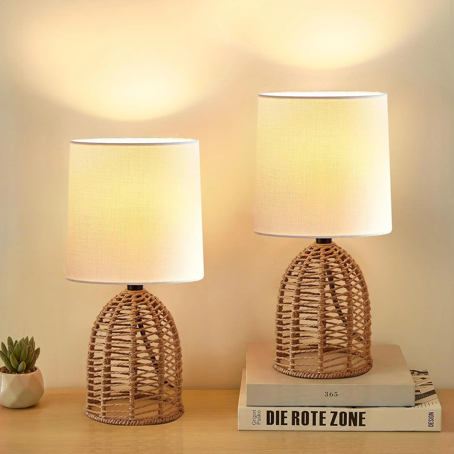Special EJIAXIN Table Lamps Set of 2-13.5 Small Boho Lamp, Farmhouse Rustic Ceramic Table Lamp for Bedroom - Image 2