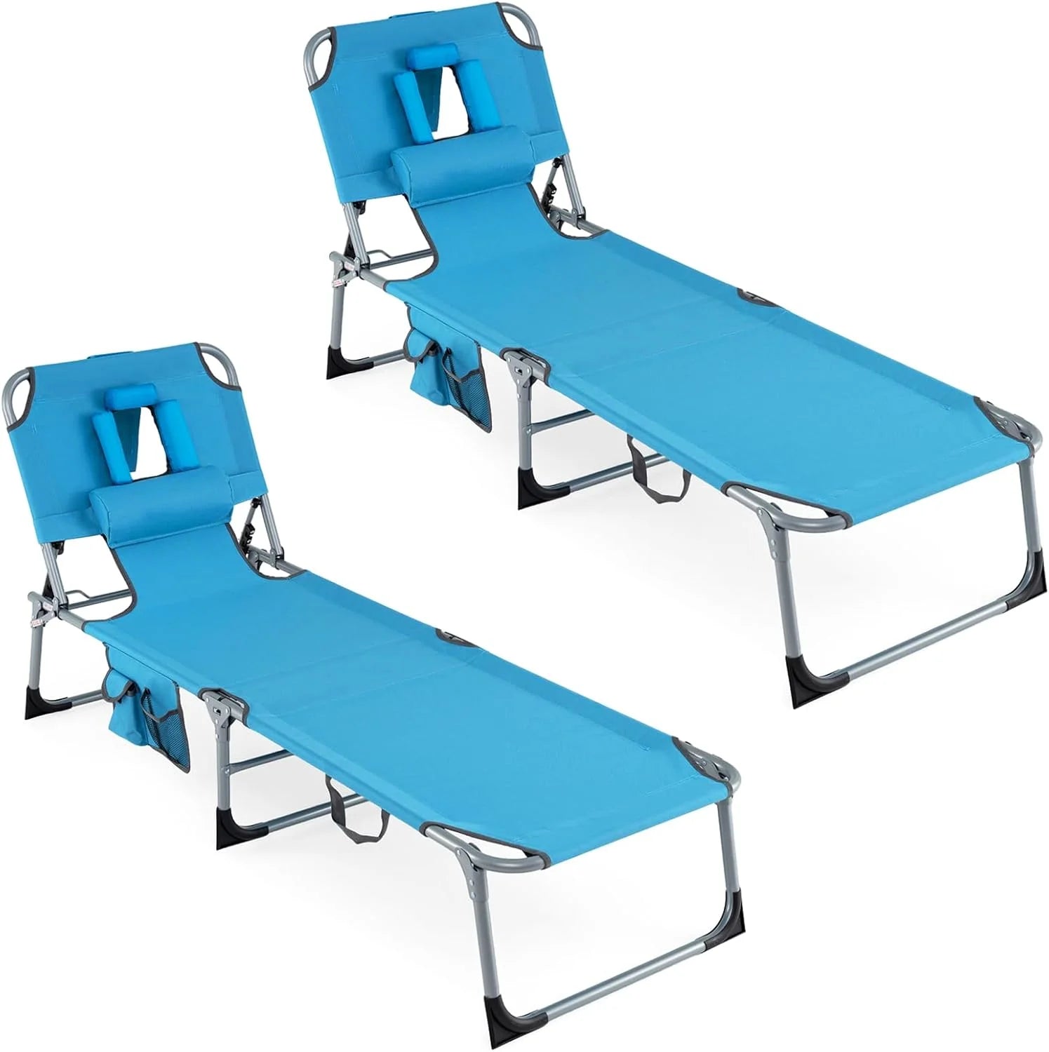 Special Tanning Chair with Face Hole, Folding Beach Lounge Chair with 4-Position Adjustable Backrest, Camping (1 - Image 10