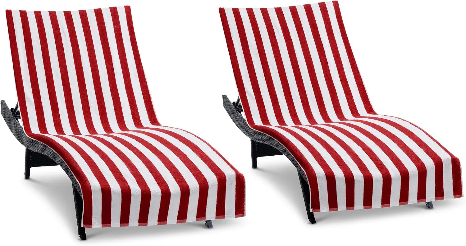 Special California Chaise Lounge Cover Towel with Pocket – Pack of 2 – Striped 100% Cotton Cabana Cover for Beach Pool – For Home Projects - Image 4