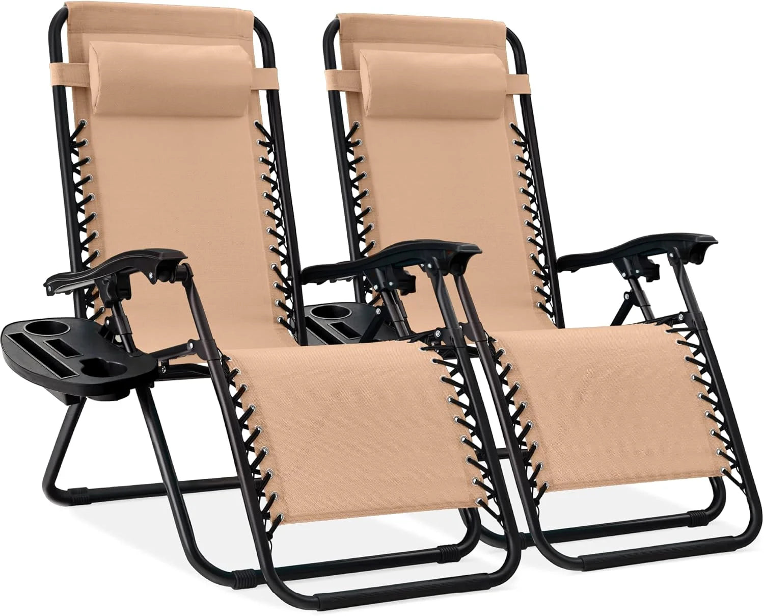 Special Best Choice Products Set of 2 Adjustable Steel Mesh Zero Gravity Lounge Chair Recliners w/Pillows and Cup Holder Trays - Image 51