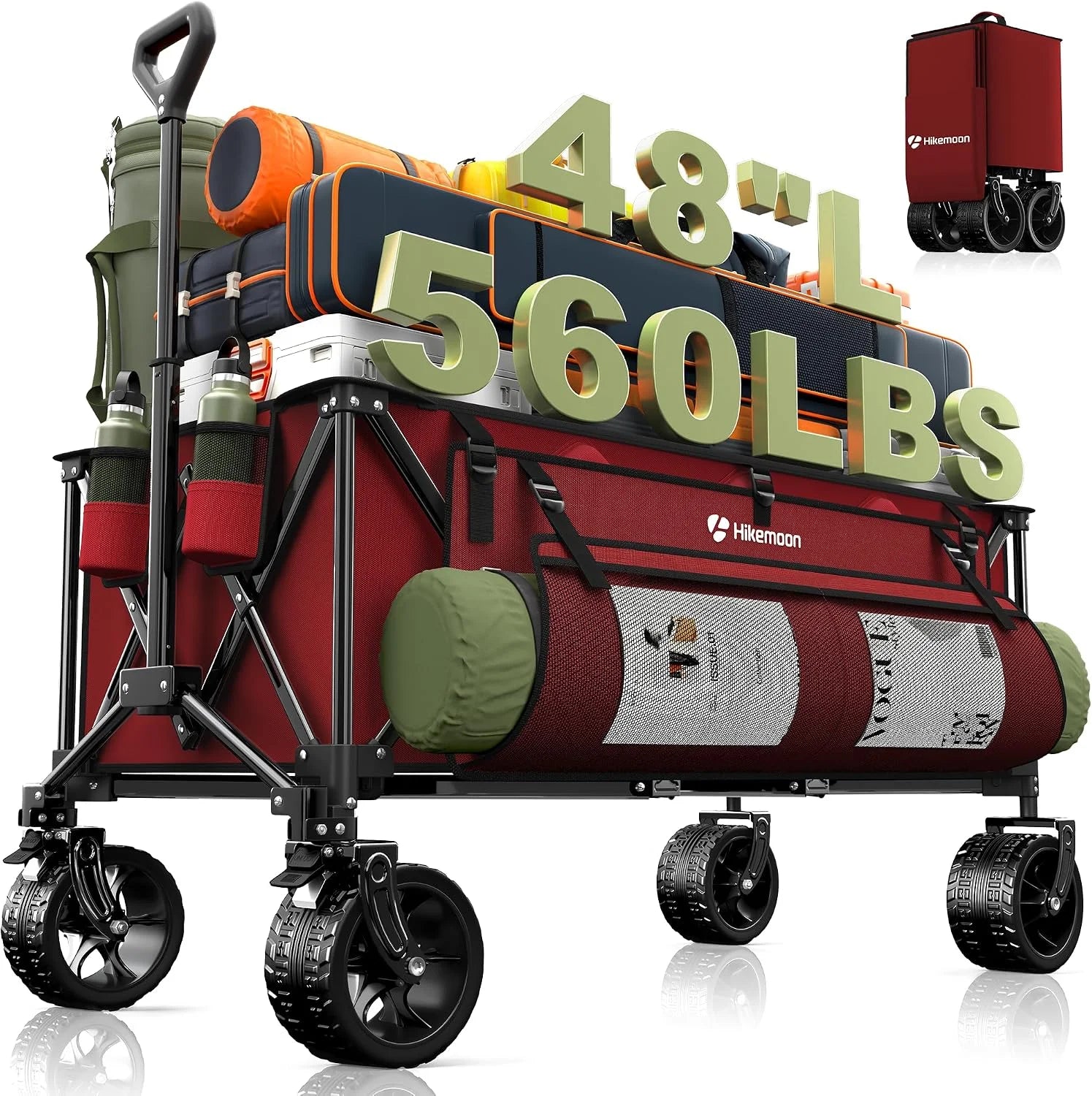 Special HIKEMOON 48″ Extra Large Collapsible Wagon with Big Wheels, 300L Black, 560LBS Heavy Duty - Image 7