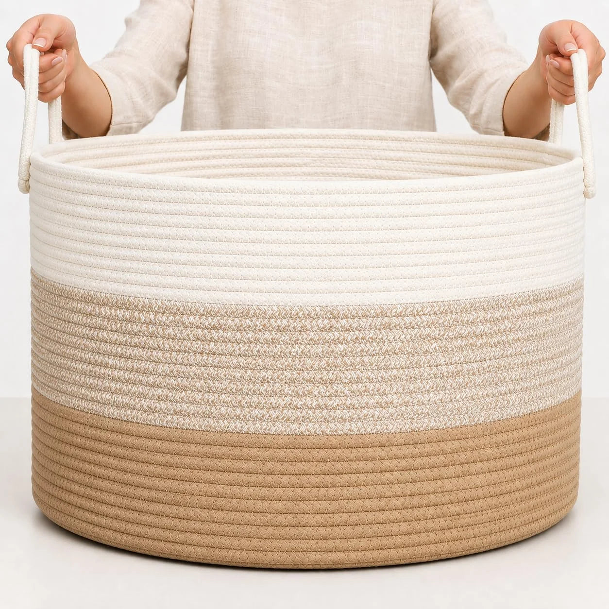 Special OrganiHaus Round Toy Basket & Blanket Basket, Cotton Rope 20×13, Full Honey, Round Cotton Rope Basket, 20×13 - Image 19