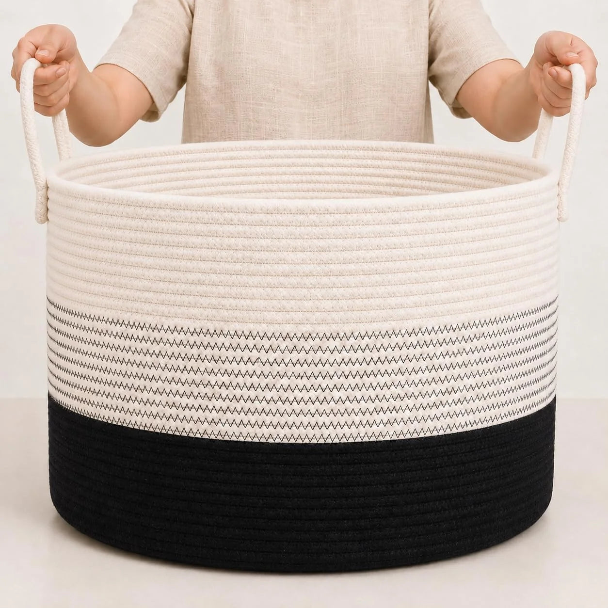 Special OrganiHaus Round Toy Basket & Blanket Basket, Cotton Rope 20×13, Full Honey, Round Cotton Rope Basket, 20×13 - Image 7