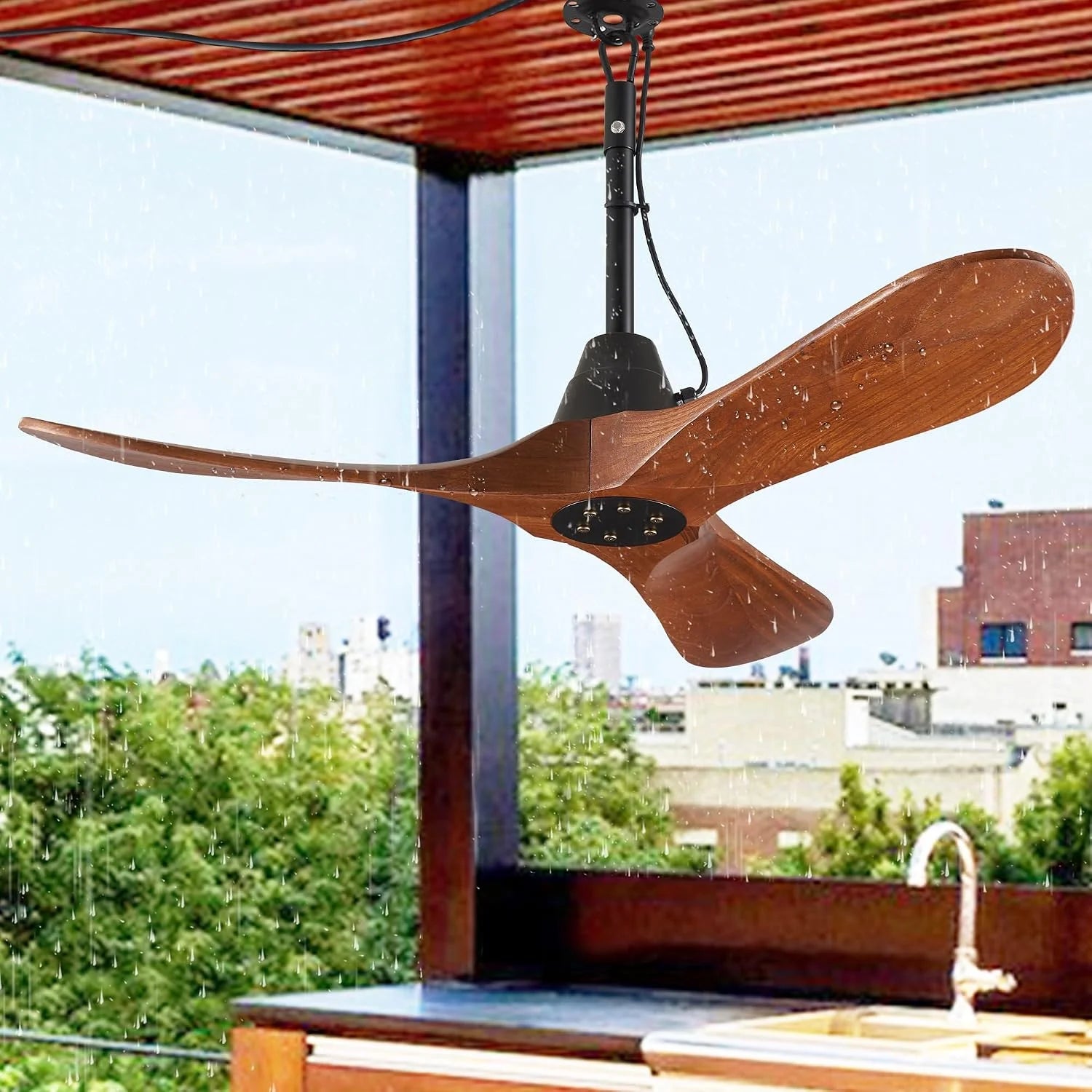 Special 3 Blades Wood Outdoor Ceiling Fan with Light for Patios, Farmhouse Rustic Ceiling Fans with Lights - Image 4