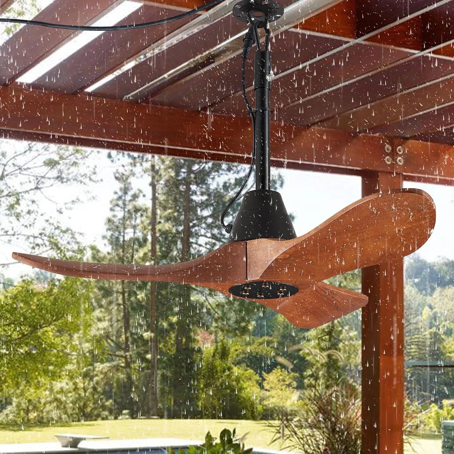 Special 3 Blades Wood Outdoor Ceiling Fan with Light for Patios, Farmhouse Rustic Ceiling Fans with Lights - Image 11