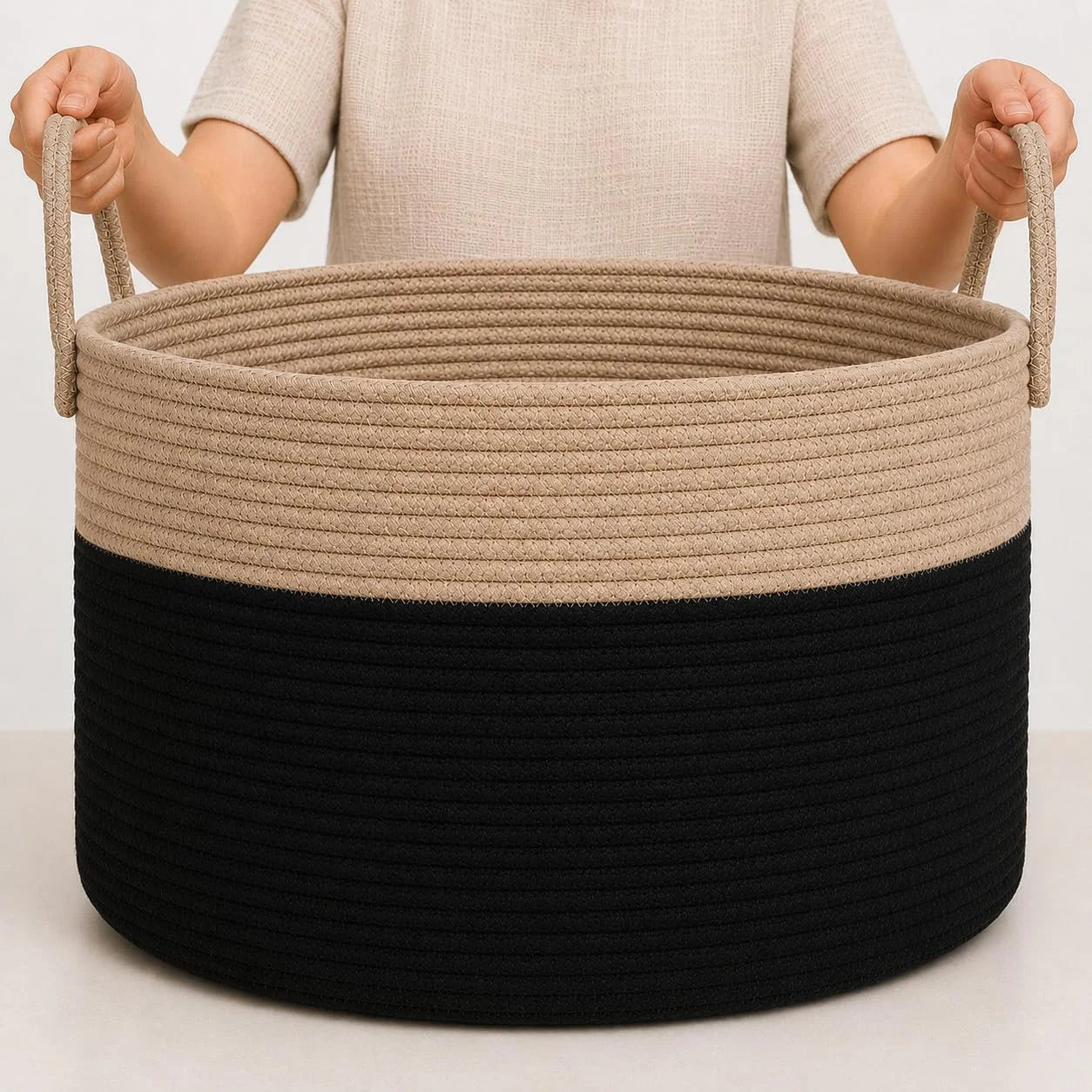 Special OrganiHaus Round Toy Basket & Blanket Basket, Cotton Rope 20×13, Full Honey, Round Cotton Rope Basket, 20×13 - Image 2