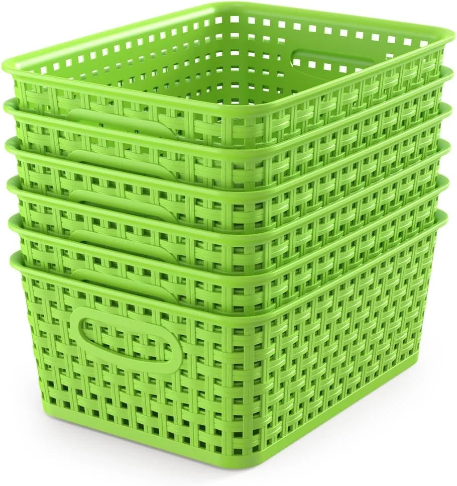 Special Woven Plastic Storage Baskets, 6 Pack White Weave Bins Organizer, 10.1 x 7.55 x 4.1 - Image 4