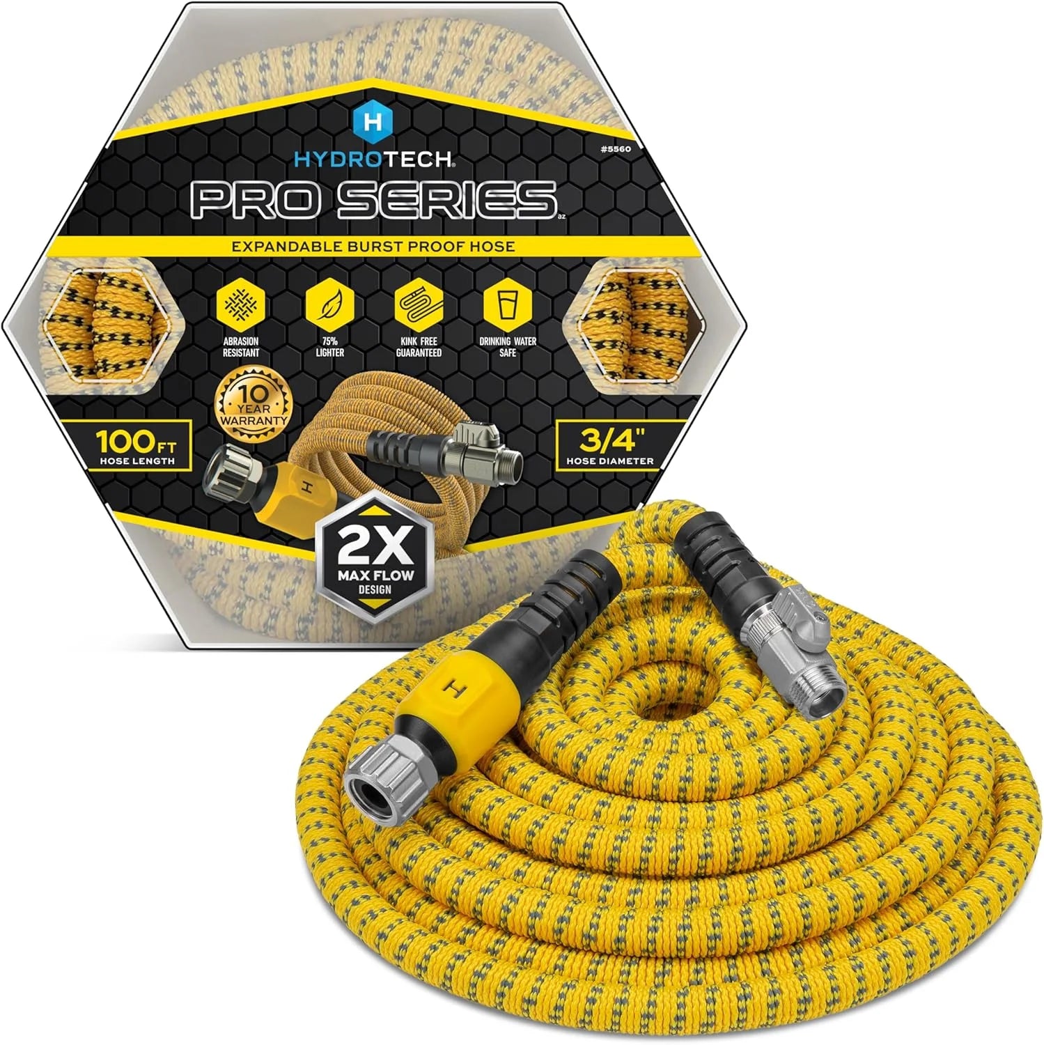 Special HydroTech Pro Series 100 ft Max Flow Garden Hose, 3/4 in Diameter, Patented Force Control Technology delivers 2x max - Image 2