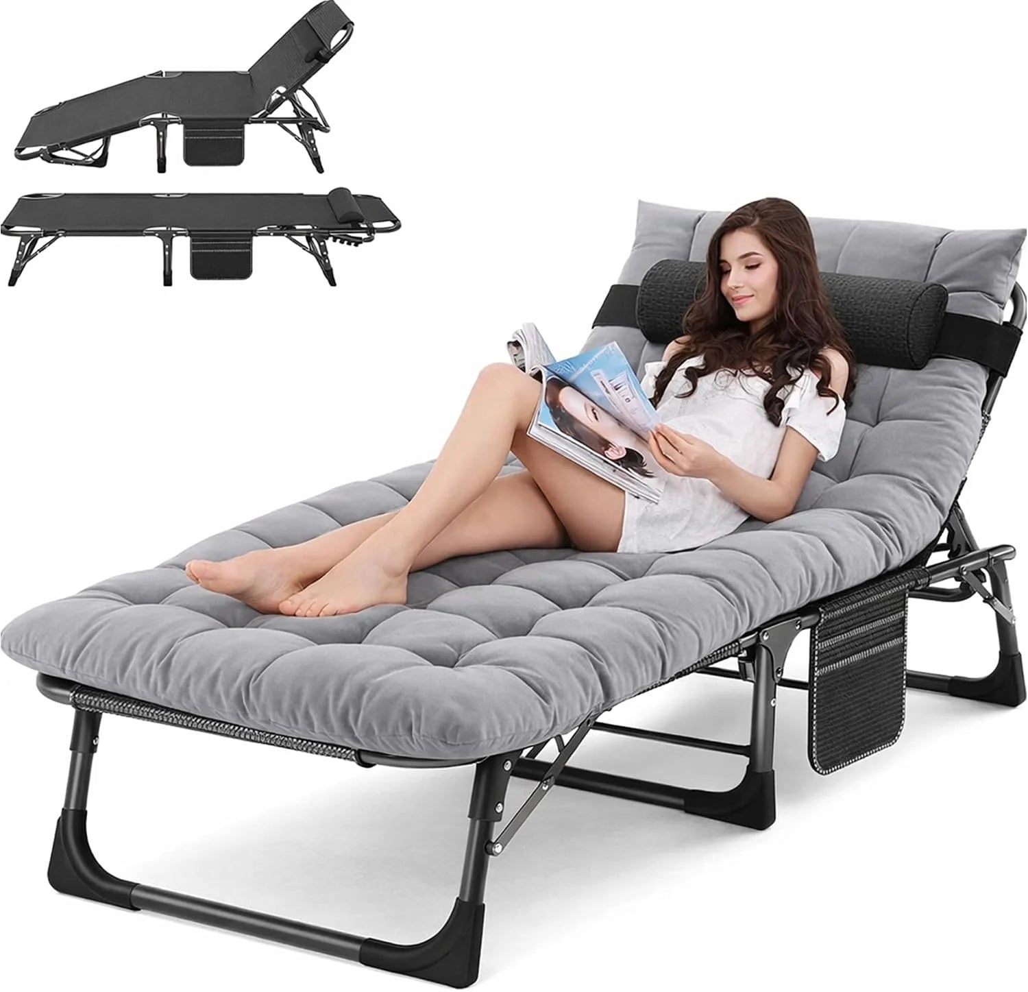 Special Heavy Duty Tanning Chair, Outdoor 5-Position Folding Chaise Lounge Chair with Pad, Portable Beach Lounge Chair - Image 17