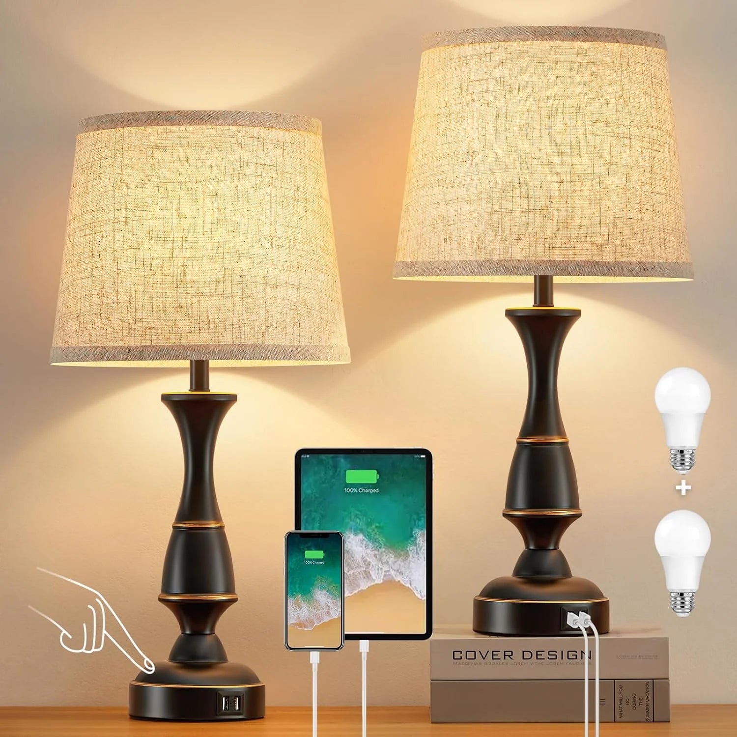 Special Luvkczc Table Lamp Set of 2, 19 Farmhouse Vintage Bedside Lamps for Living Room & Bedroom - Image 11