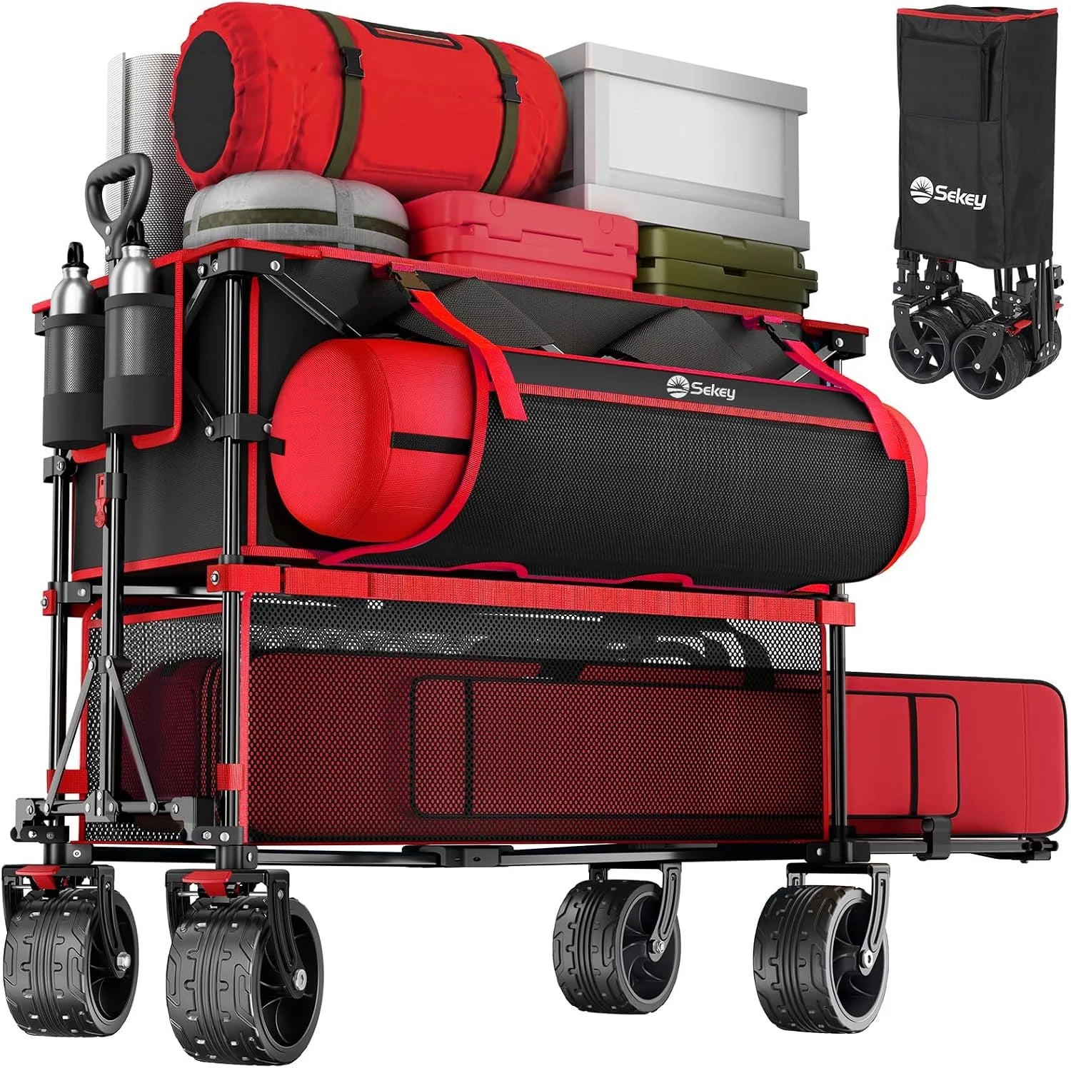 Special Sekey 500LBS Heavy Duty Double Decker Wagon with Extender, 400L Large Capacity Collapsible Garden Cart Fits 10×10 Canopy - Image 2
