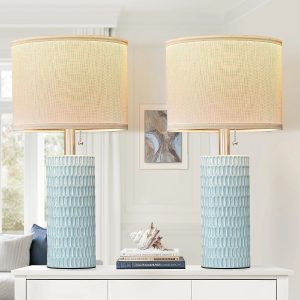 Special Reaketon 20.5 Modern Ceramic Table Lamps for Bedroom Set of 2, Farmhouse Table Lamp for Living Room Office Dorm