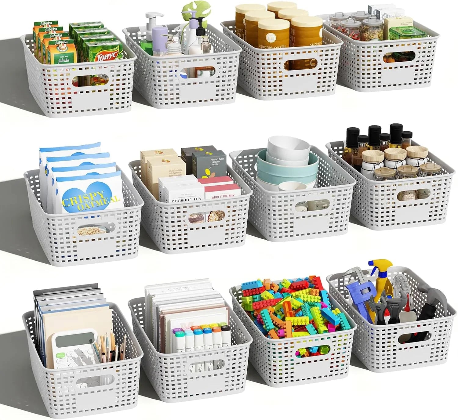 Special Plastic Storage Basket for Organizing 12 Pack Small Storage Bins Container for Shelves, White Shelf Baskets - Image 2