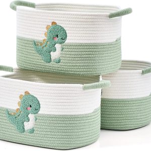 Special Basket, Woven Baskets for Shelves, White/Brown, 3 Pack Boho Cotton Rope Storage Baskets