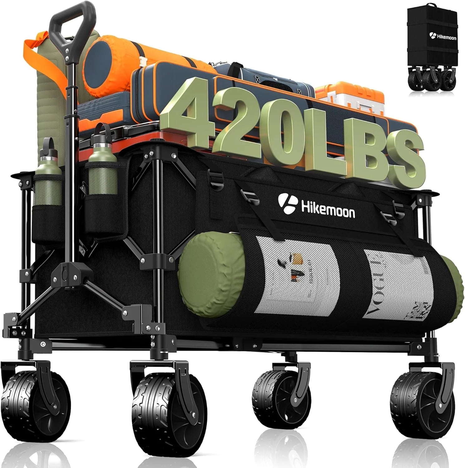 Special 150L Collapsible Wagon Compact with Big Wheels, 420LBS Black - Image 7