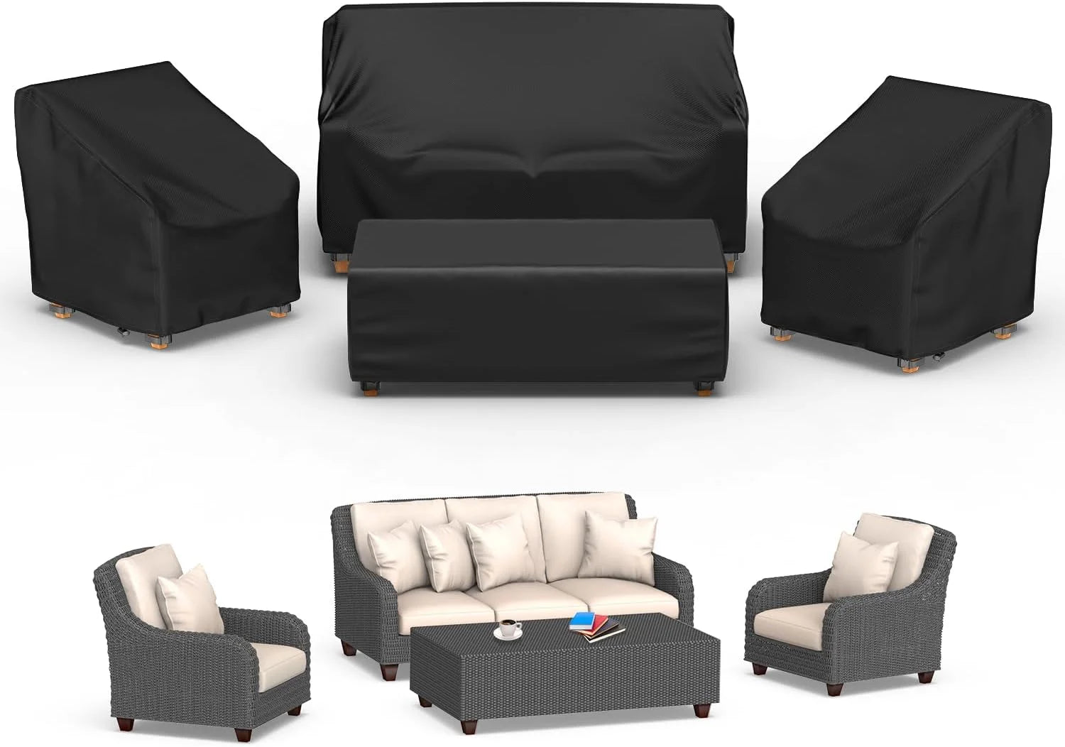 Special Mrrihand Patio Furniture Covers, 4 Piece Outdoor Furniture Cover Waterproof includ Ourdoor Sofa Cover, 2 Chair Covers