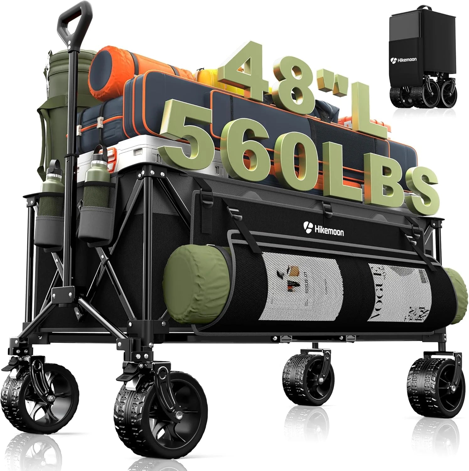 Special HIKEMOON 48″ Extra Large Collapsible Wagon with Big Wheels, 300L Black, 560LBS Heavy Duty - Image 5