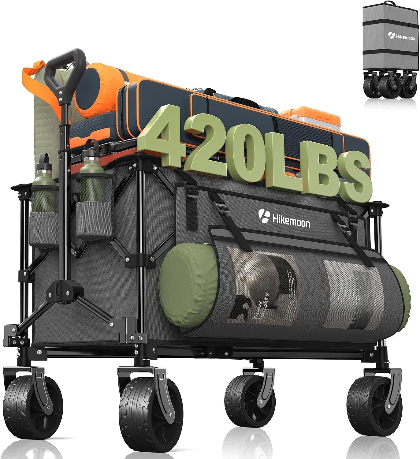 Special 150L Collapsible Wagon Compact with Big Wheels, 420LBS Black - Image 3