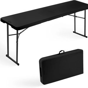 Special Folding Table 6FT Narrow Portable Foldable Plastic Heavy Duty Long Table, Fold-in-Half with Carrying Handle