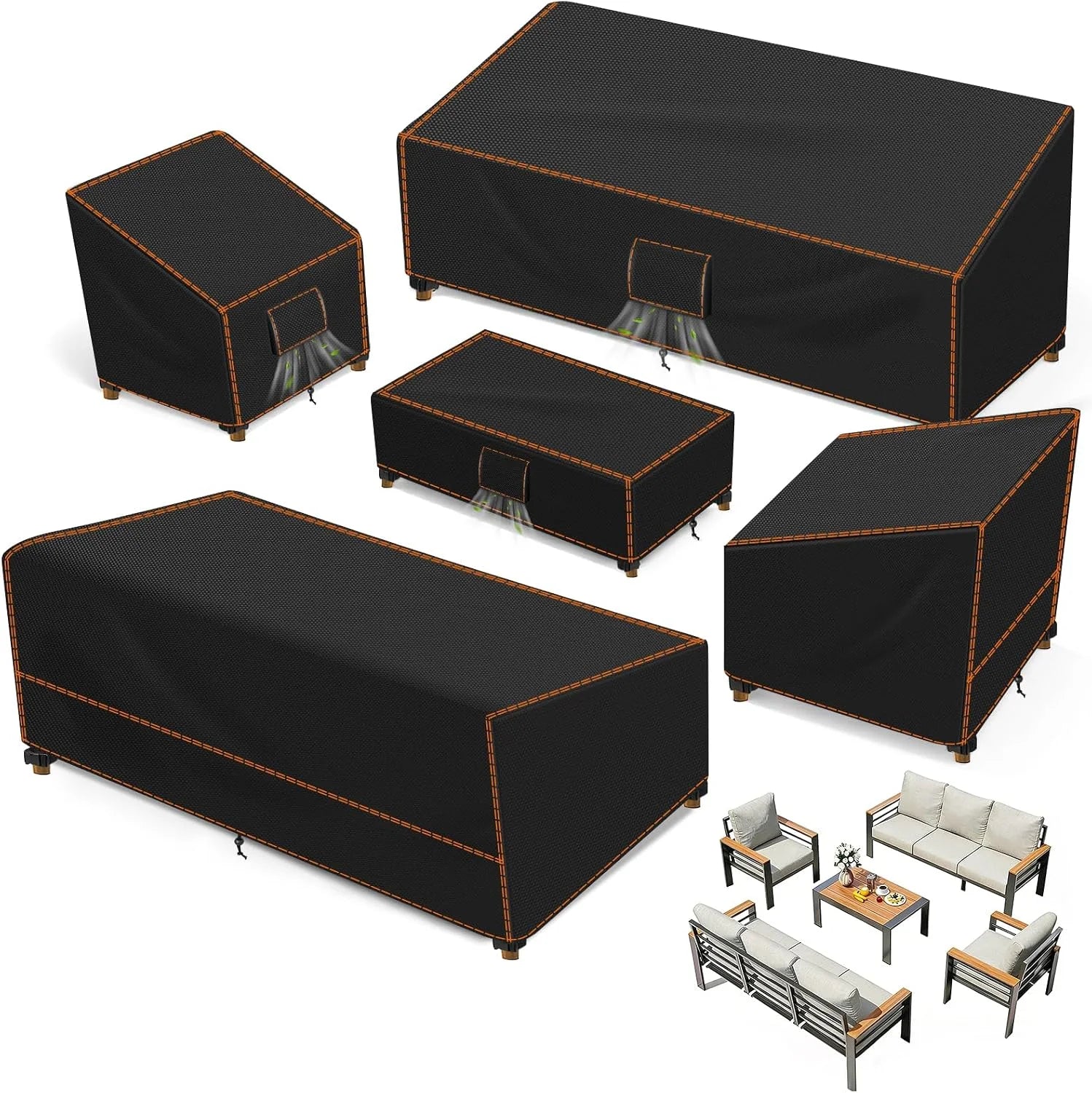 Special Furniture Set Covers for Outdoor Waterproof 5 Piece, XX-Large, Black