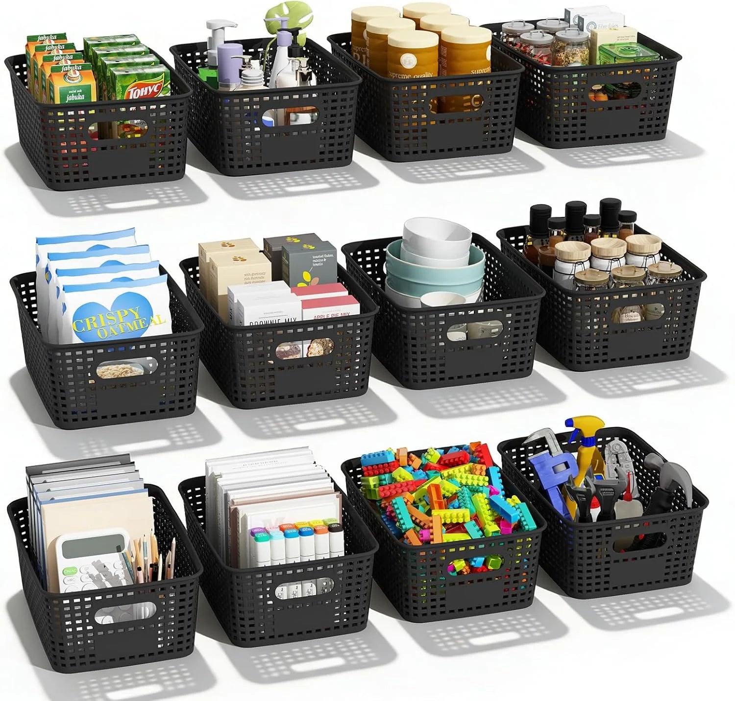 Special Plastic Storage Basket for Organizing 12 Pack Small Storage Bins Container for Shelves, White Shelf Baskets