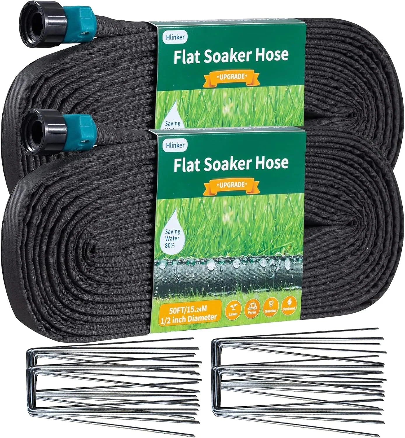 Special Hlinker 2026 Flat Soaker Hose 200 ft (50ft 4Packs) with Stake for Garden, Linkable Drip Hose Diy Automates Garden - Image 8