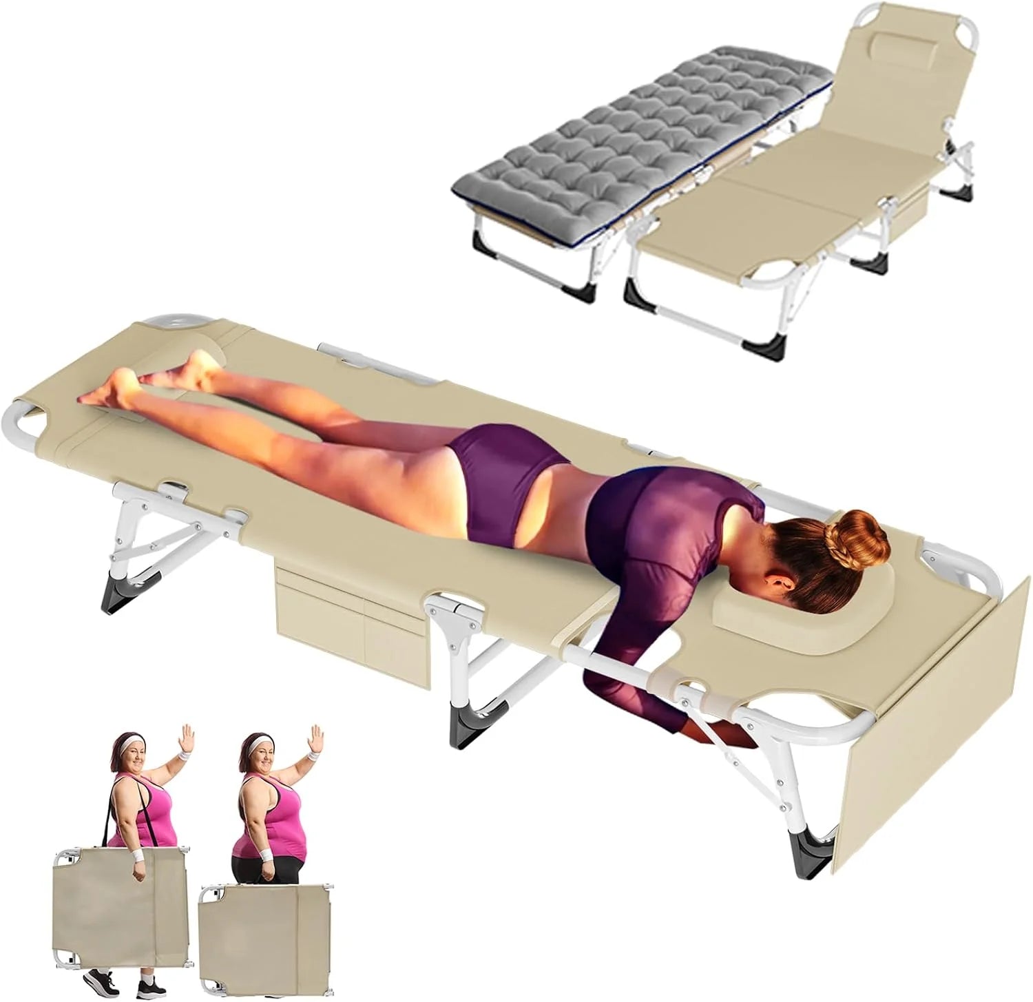 Special Heavy Duty Tanning Chair, Outdoor 5-Position Folding Chaise Lounge Chair with Pad, Portable Beach Lounge Chair - Image 11