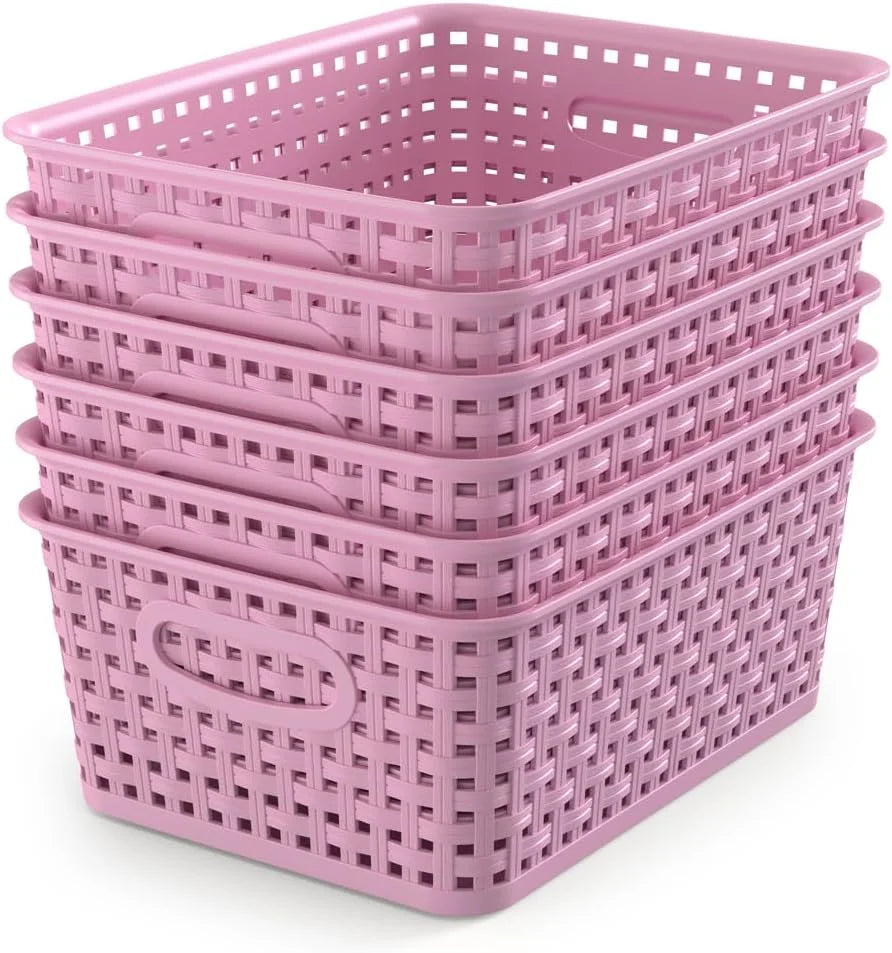 Special Woven Plastic Storage Baskets, 6 Pack White Weave Bins Organizer, 10.1 x 7.55 x 4.1 - Image 9