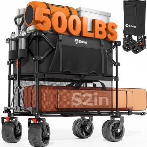 Special Sekey Double Decker Wagon, 500LBS Heavy Duty Collapsible Utility Cart with 400L Capacity & Extended Lower Shelf