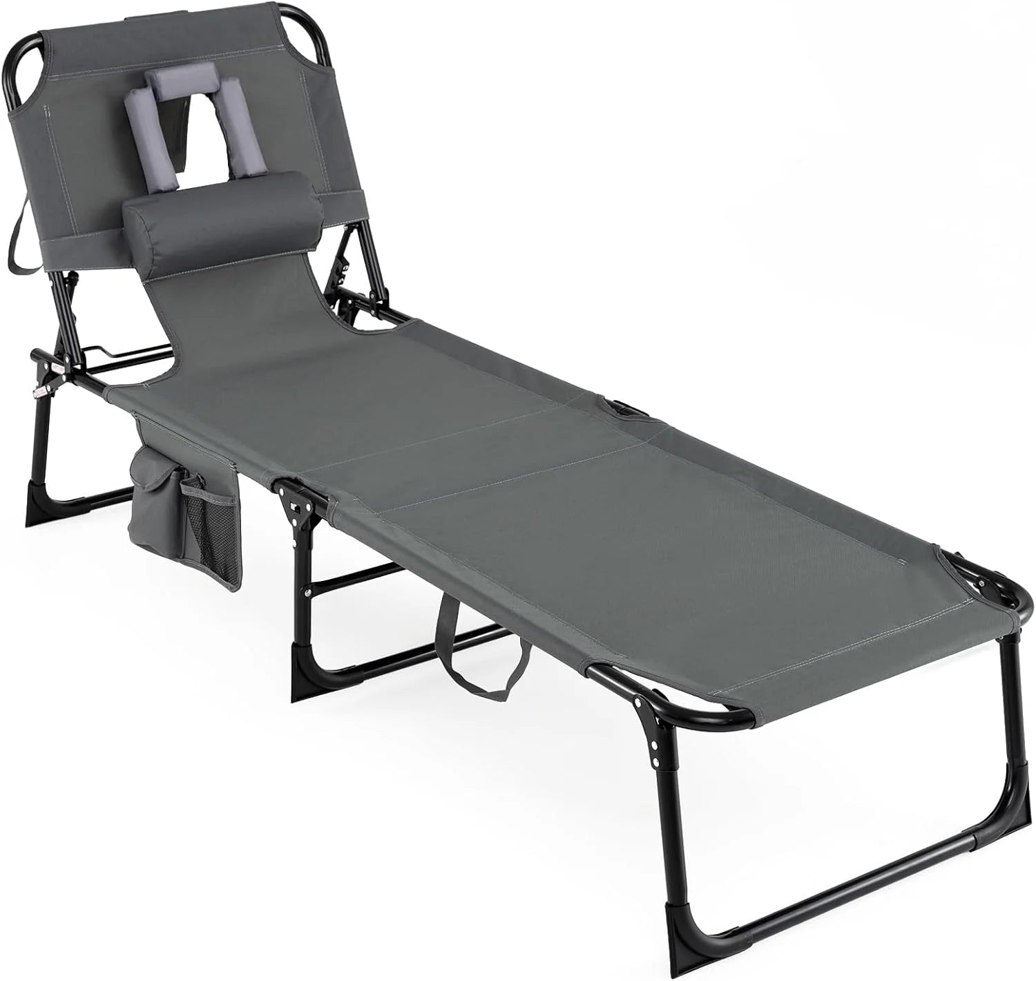 Special Tanning Chair with Face Hole, Folding Beach Lounge Chair with 4-Position Adjustable Backrest, Camping (1 - Image 2