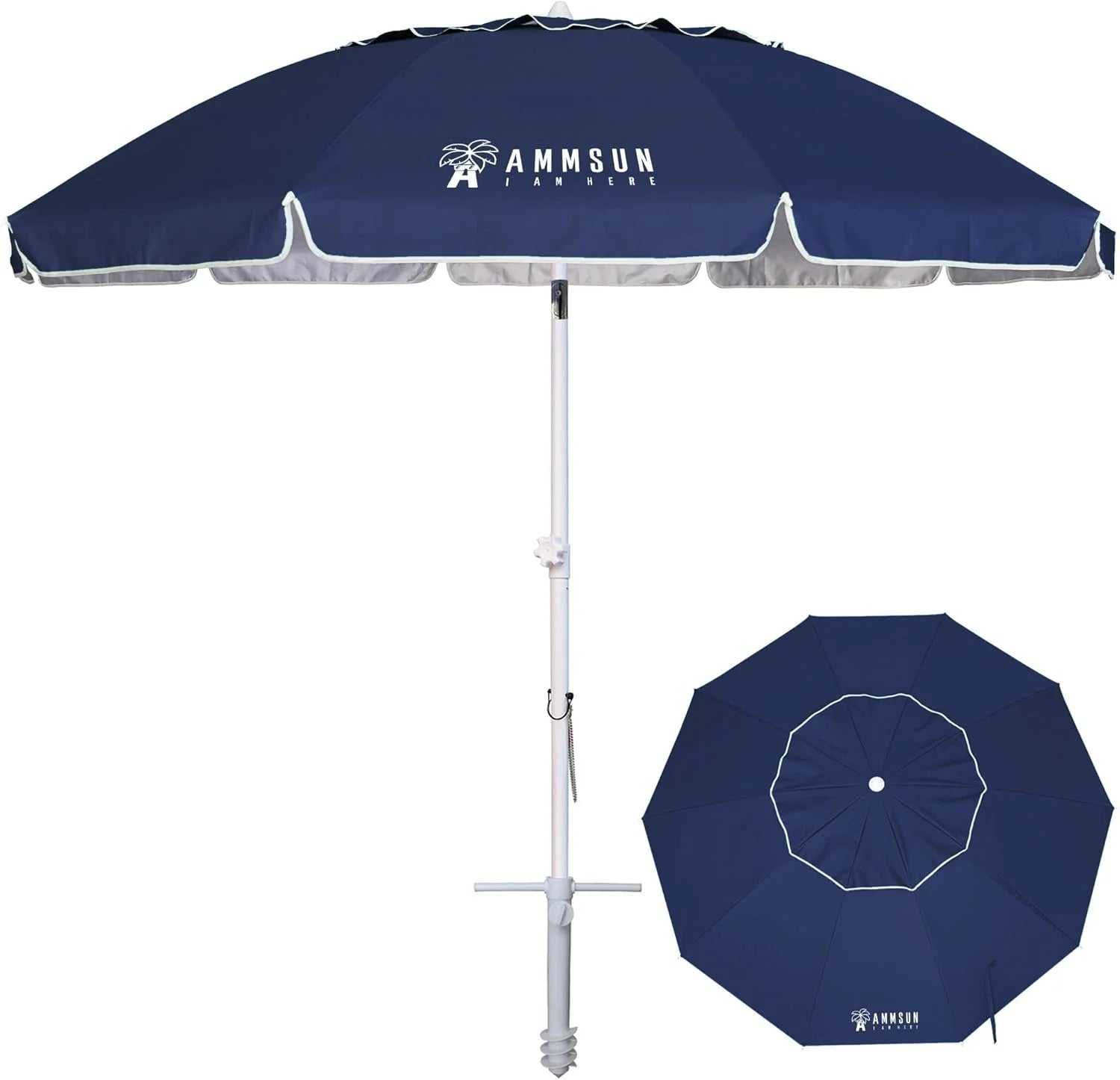 Special AMMSUN 8 Feet Large Beach Umbrella with Sand Anchor Heavy Duty High Wind Portable Outdoor Umbrellas UV 50+ Protection - Image 4