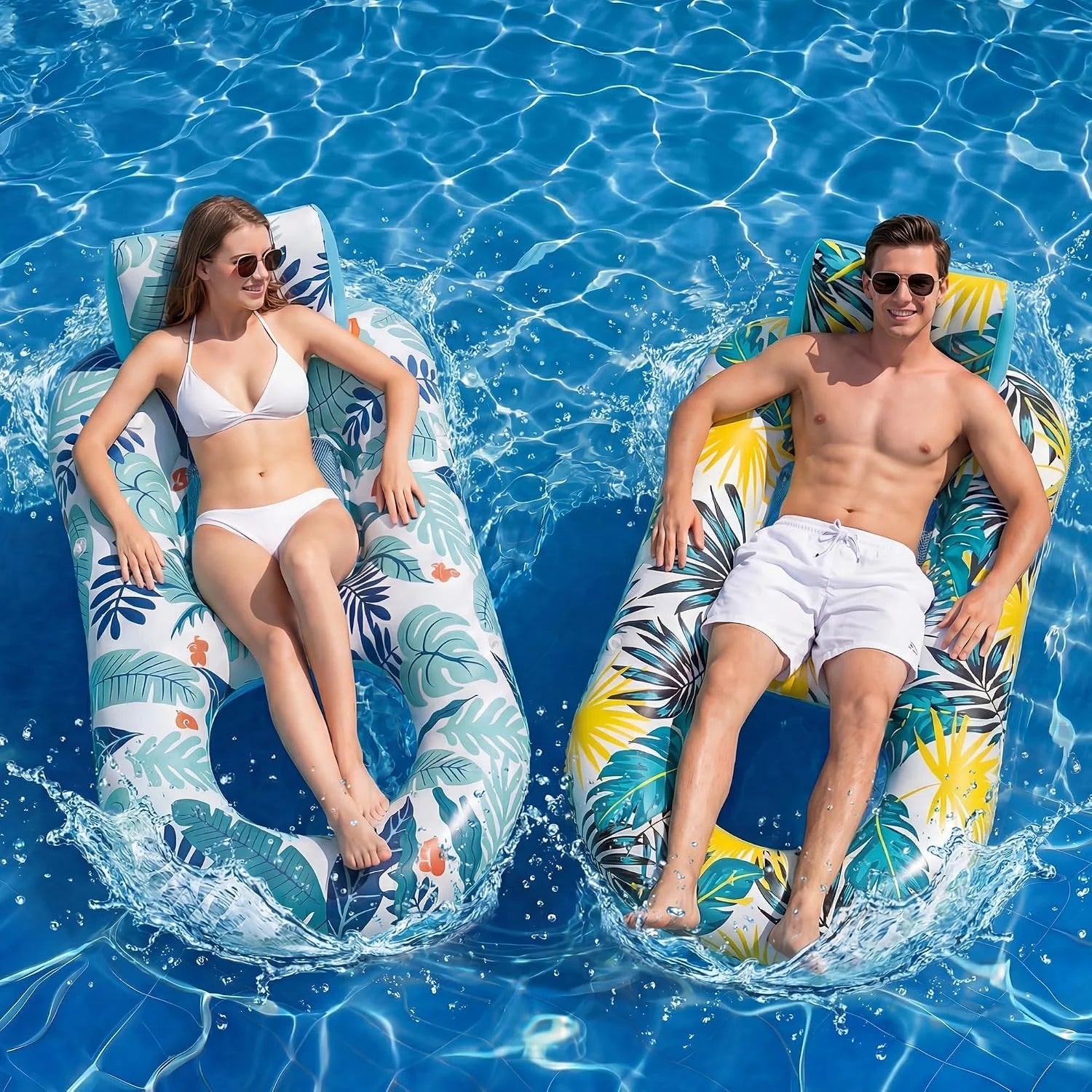 Special 4 Pack Inflatable Heavy Duty Pool Floats Lounger, Giant Pool Floats Adult Size with Backrest & Footrest - Image 3