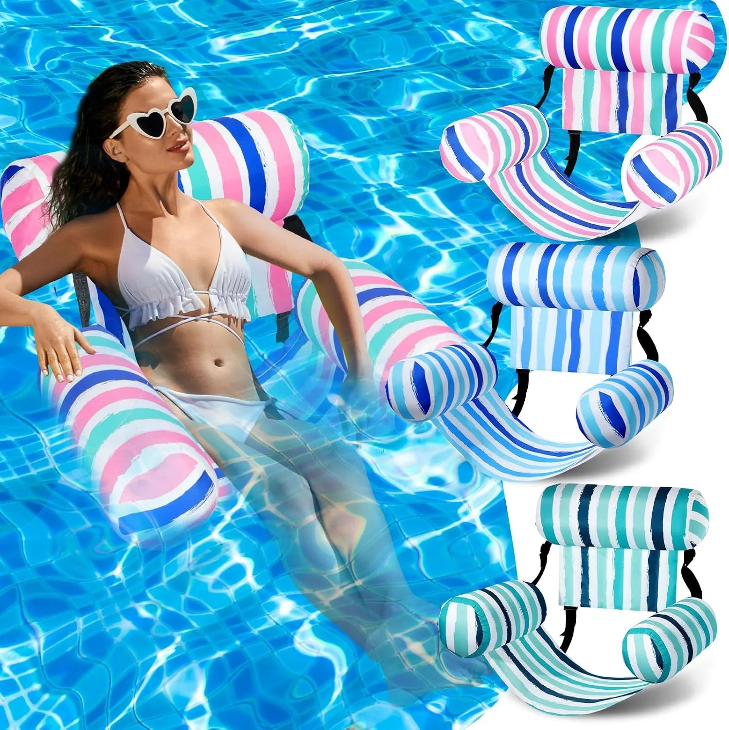 Special 3 Pack Inflatable Pool Floats Chairs Adult Floating Lounge Chair Adjustable Hammock Water Floating Chair - Image 5