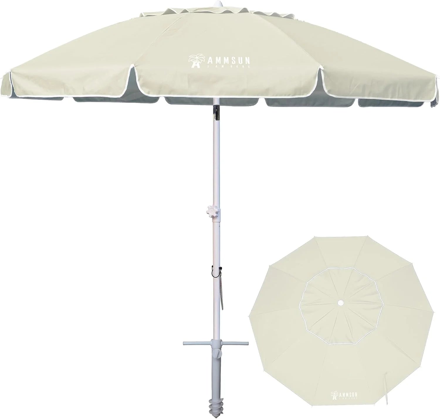 Special AMMSUN 8 Feet Large Beach Umbrella with Sand Anchor Heavy Duty High Wind Portable Outdoor Umbrellas UV 50+ Protection