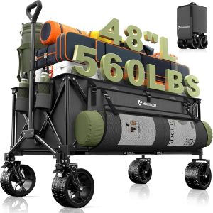 Special HIKEMOON 48″ Extra Large Collapsible Wagon with Big Wheels, 300L Black, 560LBS Heavy Duty
