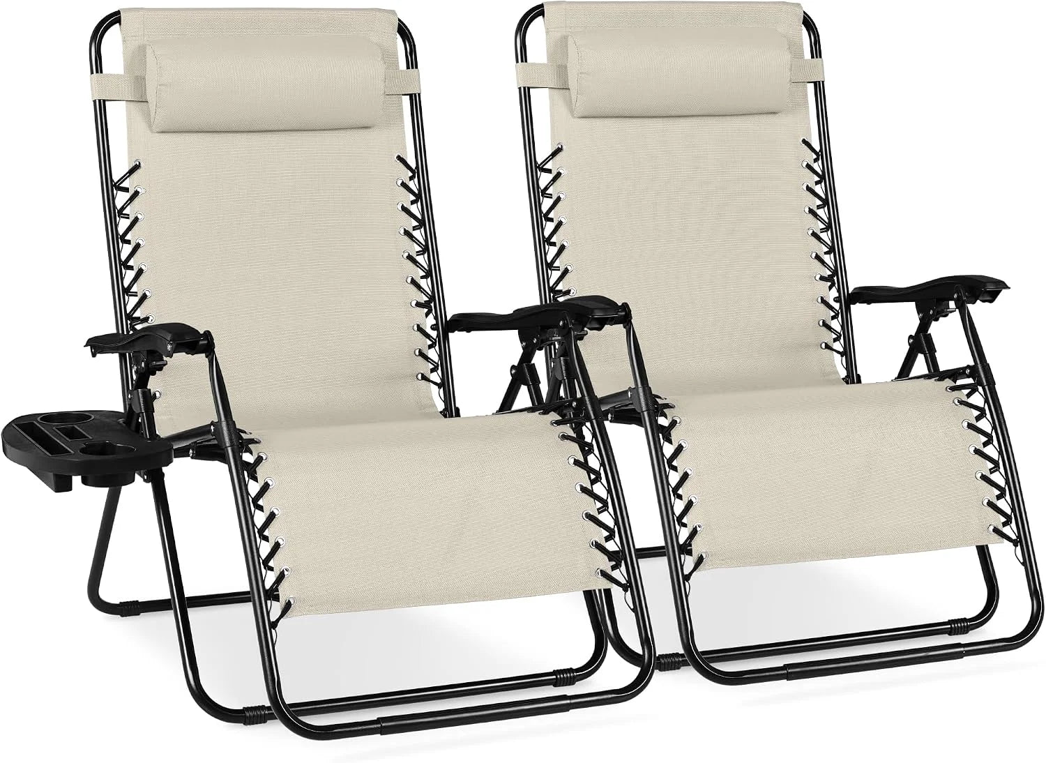 Special Best Choice Products Set of 2 Adjustable Steel Mesh Zero Gravity Lounge Chair Recliners w/Pillows and Cup Holder Trays - Image 39