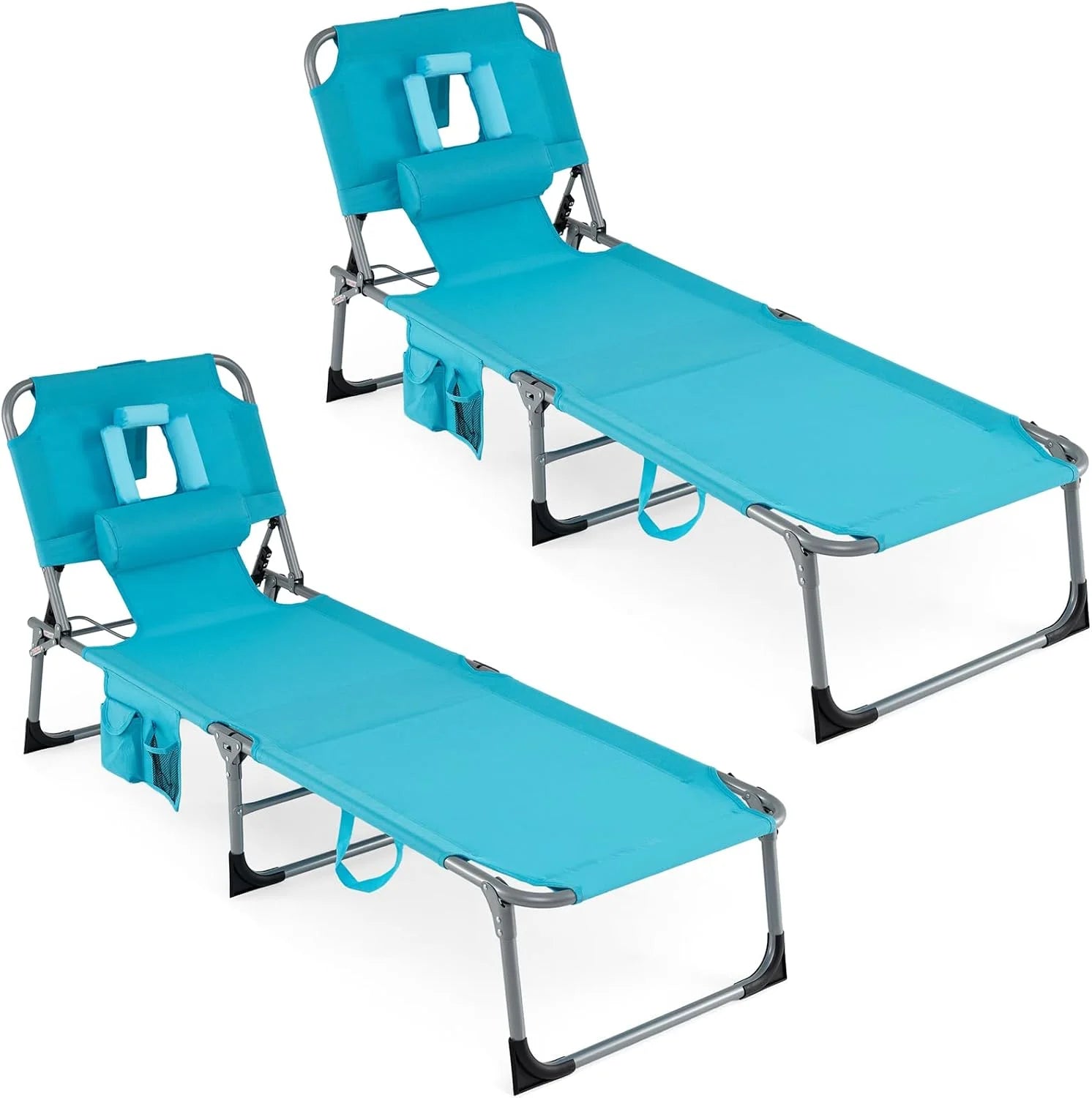 Special Tanning Chair with Face Hole, Folding Beach Lounge Chair with 4-Position Adjustable Backrest, Camping (1 - Image 14