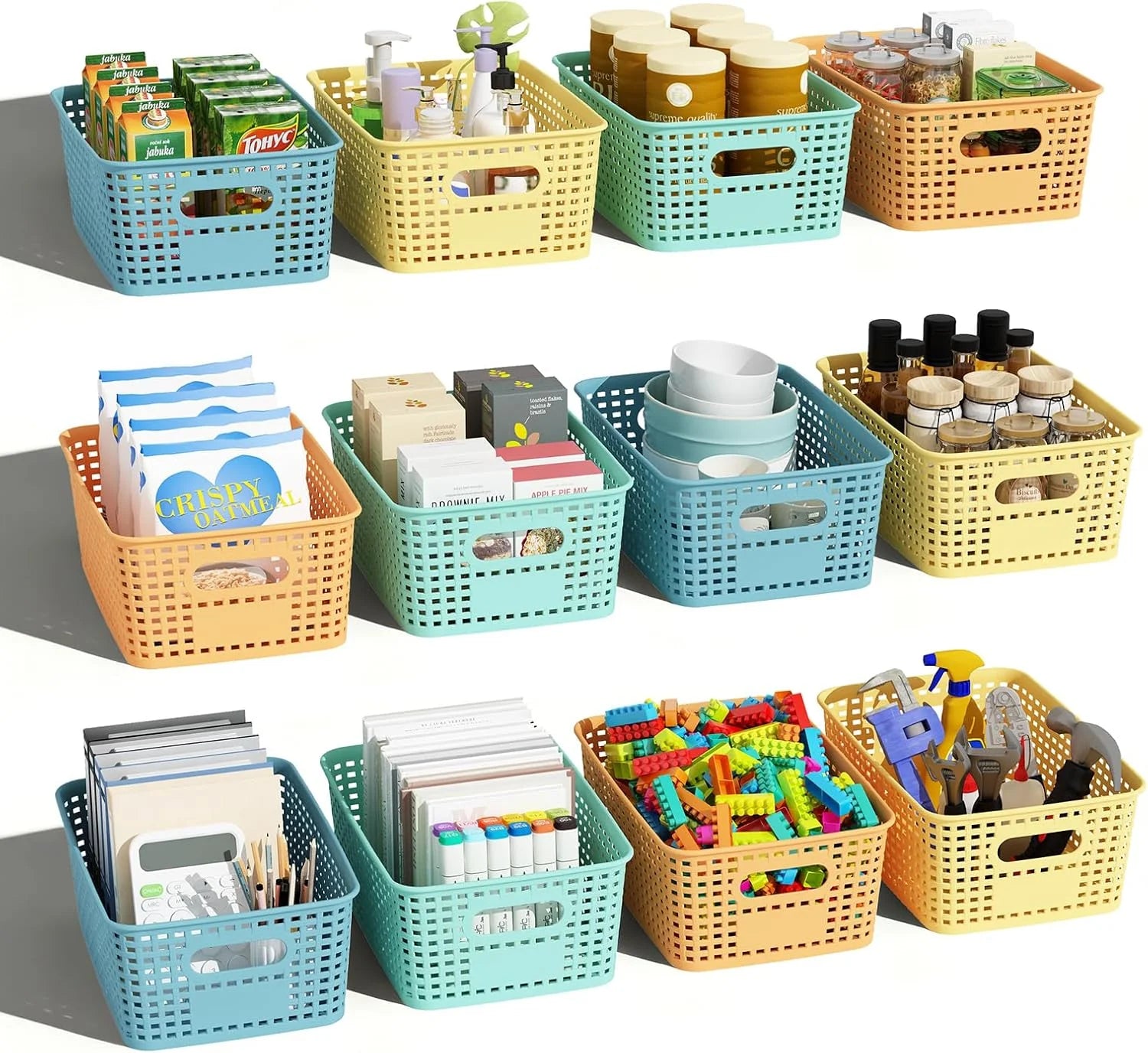Special Plastic Storage Basket for Organizing 12 Pack Small Storage Bins Container for Shelves, White Shelf Baskets - Image 3