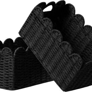 Special 2 Pack Scalloped Edge Basket, Wicker Storage Baskets for Shelves, Hand-woven Rattan Baskets with Built-in Handles